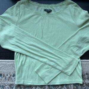 Target Wild Fable Lace Trim Light Green Ribbed Crop Long Sleeve